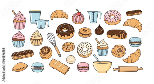 Assorted sweet baked dessert pastries.