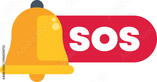 Emergency sos notification bell icon signaling for help and assistance