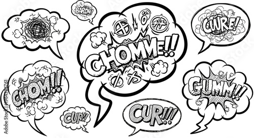 Black and white comic speech bubbles.