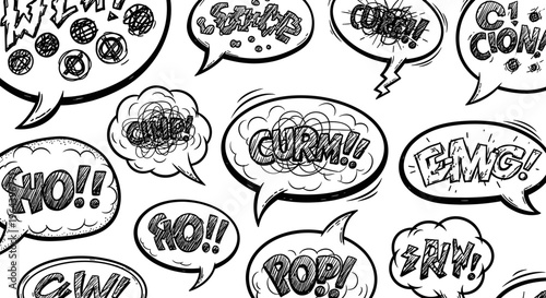 Black and white comic speech bubbles.