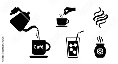Black and white coffee cup icons.
