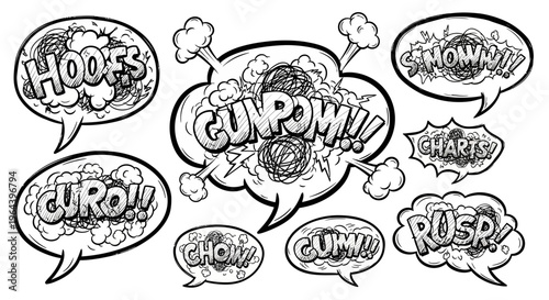Black and white comic speech bubbles.