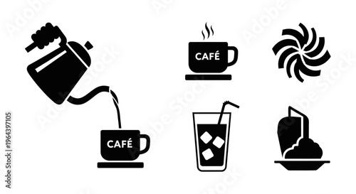 Black icons of coffee and drinks.