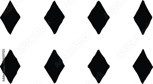 Eight Black Diamond Shapes Arranged in Two Rows on a White Background geometric shape abstract shape