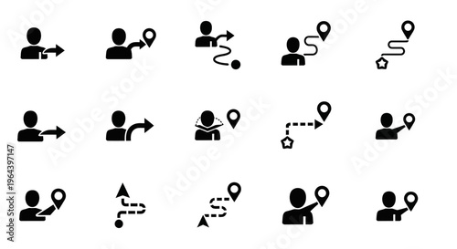 Black icons of people with arrows.