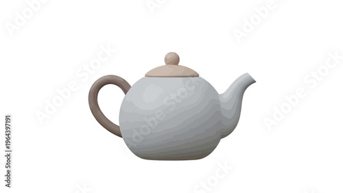 A traditional brown ceramic teapot isolated on a transparent background, featuring handcrafted pottery clay textures perfect for a hot tea beverage or breakfast culture.