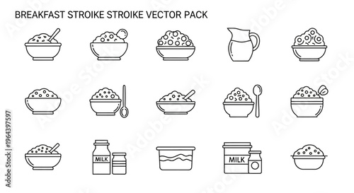 Cereal icons breakfast food symbols.