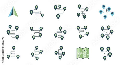 Collection of map location icons.
