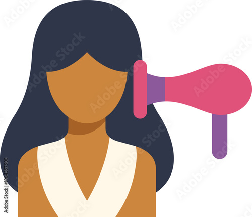 Woman using a hairdryer to style and care for her long hair