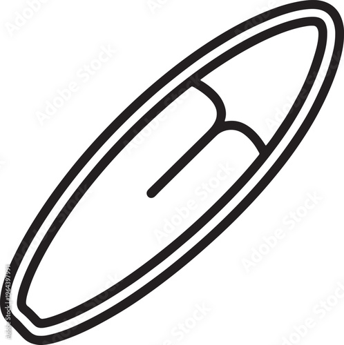 A simple line drawing of a surfboard icon graphic symbol