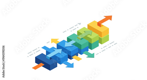 Colorful 3D arrows pointing upward fast.