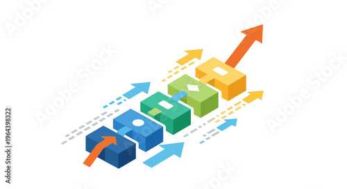 Colorful 3D cubes with arrows rising.