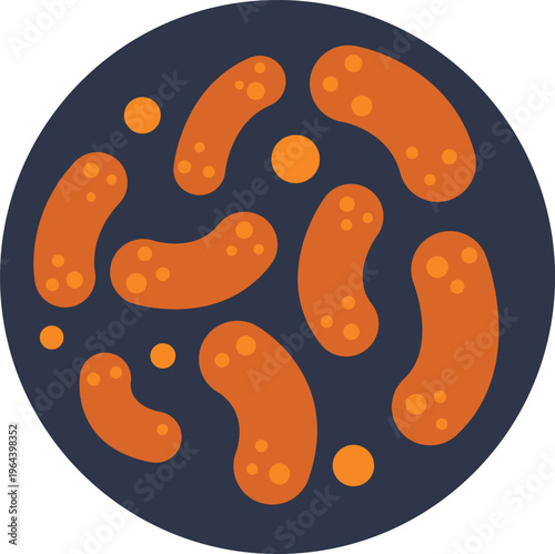 Microscopic bacteria cells multiplying and spreading inside a circular dark petri dish