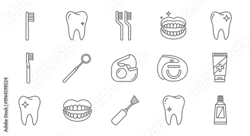 Dental care icons and teeth symbols.