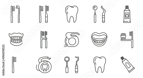 Dental care tools and tooth icons.