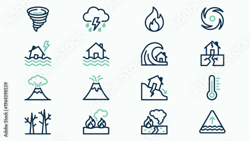 Environmental Catastrophe and Natural Hazard Line Icons Collection