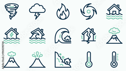 Natural Catastrophes and Environmental Hazards Outline Icons