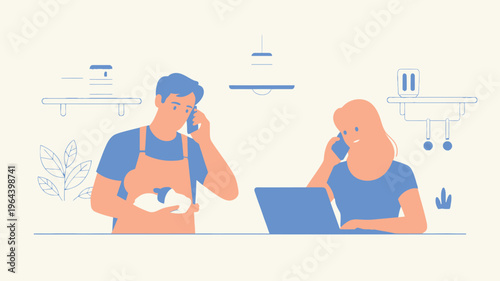 Parents multitasking work life home duties illustration