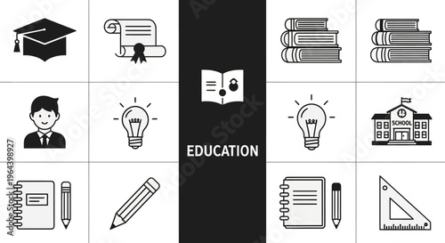 Education icons on white background.