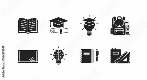 Education icons with learning symbols.