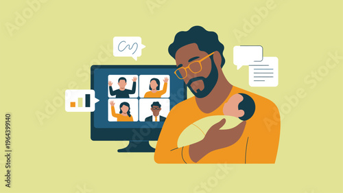 Paternity leave father video meeting holding newborn
