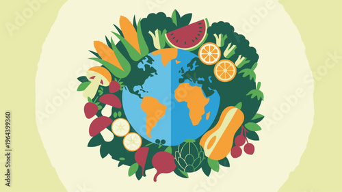 Planet Earth surrounded by fresh food produce