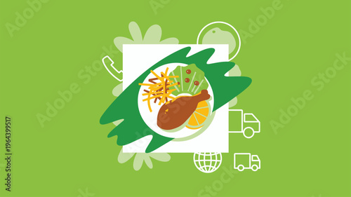 Prepared meal plate with fries chicken and salad