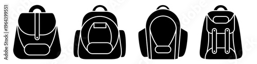 School bag icon set. Vector symbol. Illustration of school bag. Bag school. Vector illustration. Stock vector.