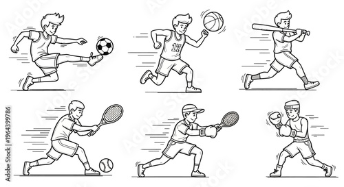 Man playing various sports actions.