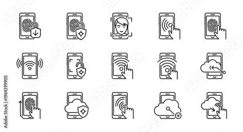 Mobile phone payment and banking icons.
