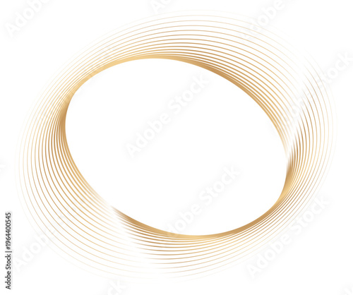 白地に広がる繊細なゴールドの楕円ラインが重なる抽象リングデザイン、滑らかな曲線が美しい高級感あふれる背景素材