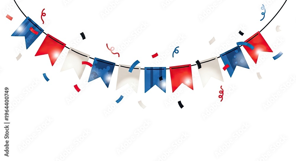 Obraz premium Vibrant patriotic bunting garland with red white and blue flags