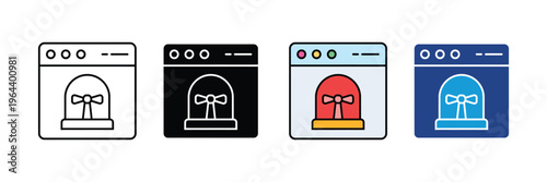 Emergency siren alert in browser window for security notification icon set. Warning light flasher for website error and danger system symbol. Vector Illustration.