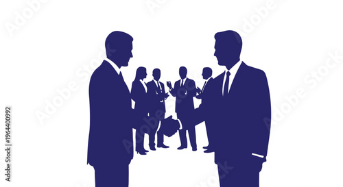 Business professionals shaking hands and meeting in a group, symbolizing partnership, agreement, and corporate success in a modern setting.