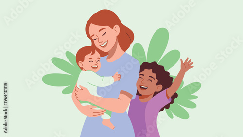 Smiling mother baby child happy family illustration
