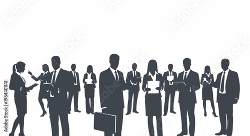 Professional business team silhouettes standing together, symbolizing corporate collaboration, networking, and a diverse workforce.