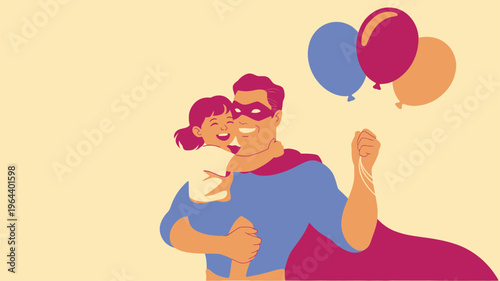 Superhero dad daughter playing illustration