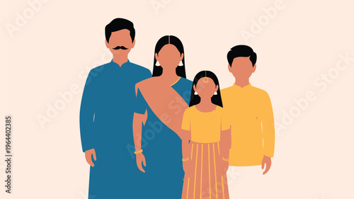 Traditional Indian family portrait illustration