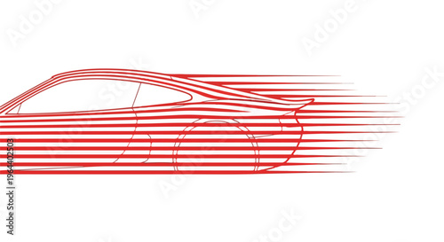 Dynamic red outline of a modern sports car with speed lines, illustrating rapid motion and aerodynamic design on a clean white background.