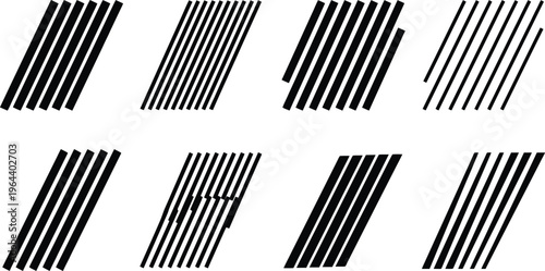 Eight Sets of Black Parallel Lines at an Angle with Varied Spacing and Overlap stripes pattern