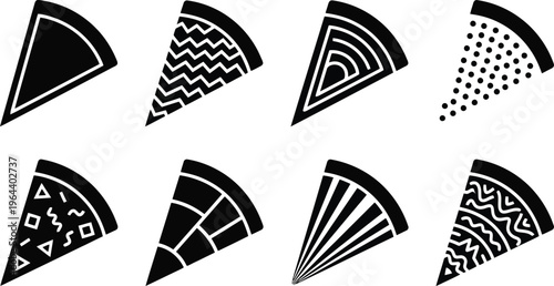 Eight Slices of Pizza with Diverse Black and White Pattern Fillings food cuisine
