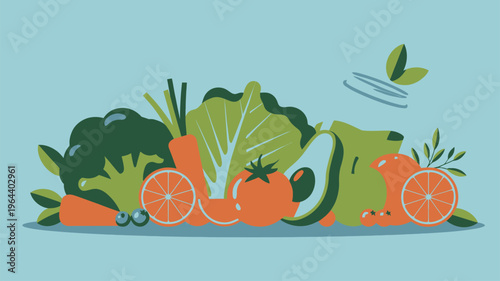 Vibrant healthy fruits vegetables organic produce graphic
