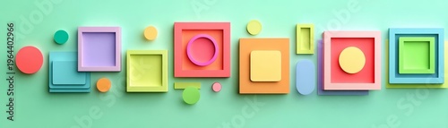 Pastel frames float on minty background