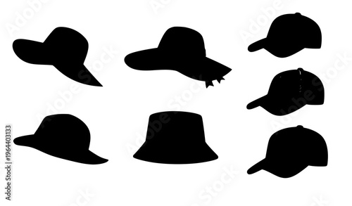 Sun hat beach cap cartoon fashion headwear vector set