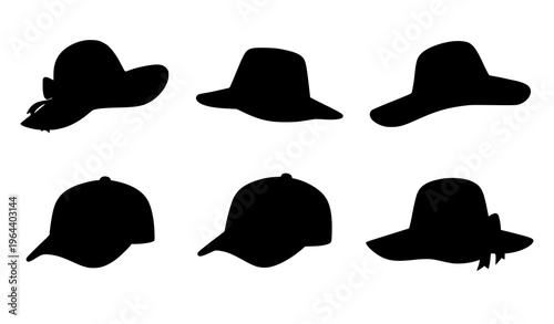 Summer sun hats cartoon headwear fashion vector illustration set