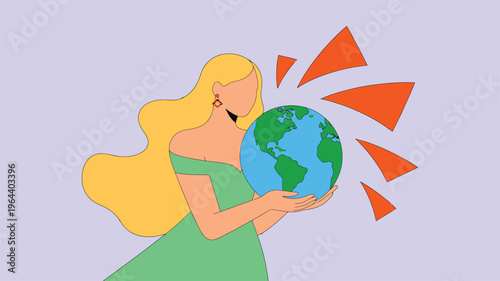 Woman holding Earth globe planet care