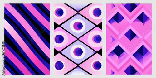 Abstract geometric patterns in vibrant pink and deep purple hues