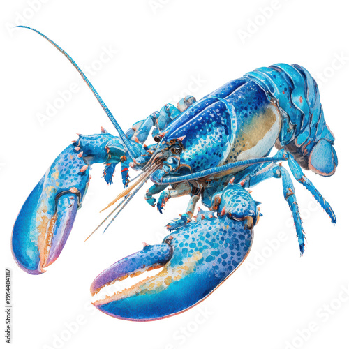 Watercolor blue lobster animal clip art illustration
