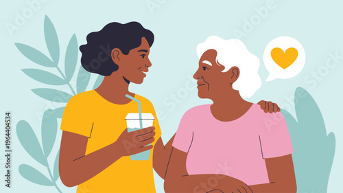 Women multiethnic caring elderly illustration