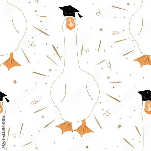 Cute graduate goose seamless pattern. Graduation funny background. Vector illustration.